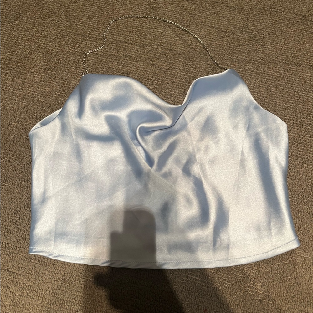 Light Blue Satin Bandana Crop Top